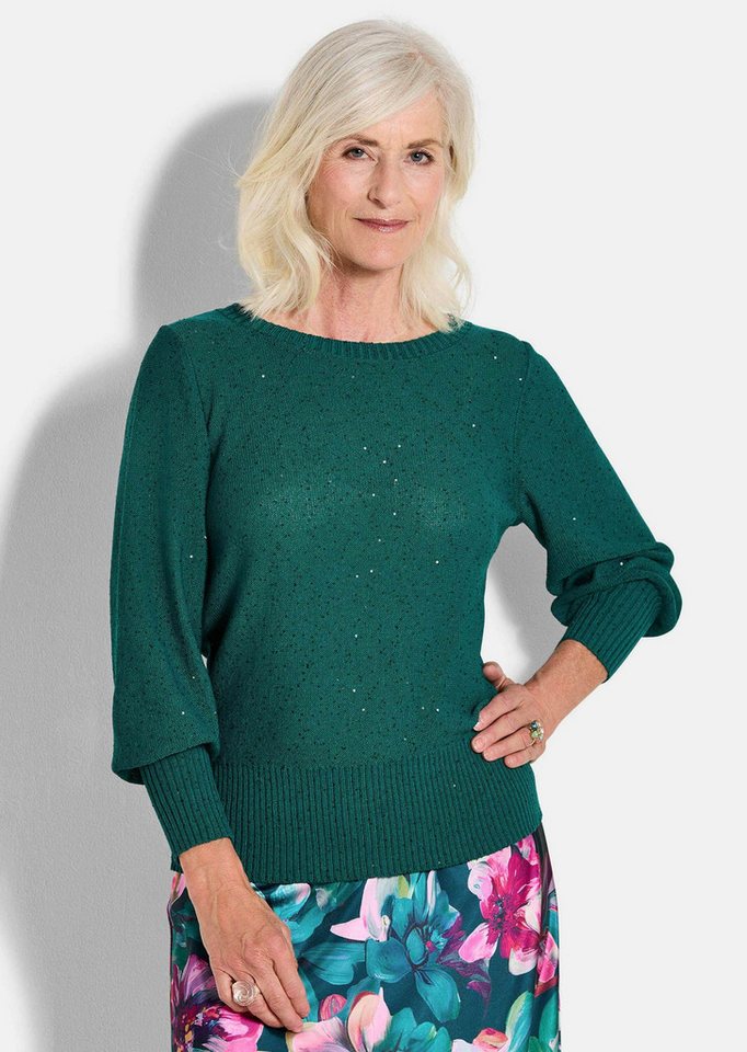 GOLDNER Strickpullover Kurzgröße: Eleganter glitzernder U-Boot-Pullover Leichter Strick mit Pailletten und Halbarm, weite Ärmel von GOLDNER