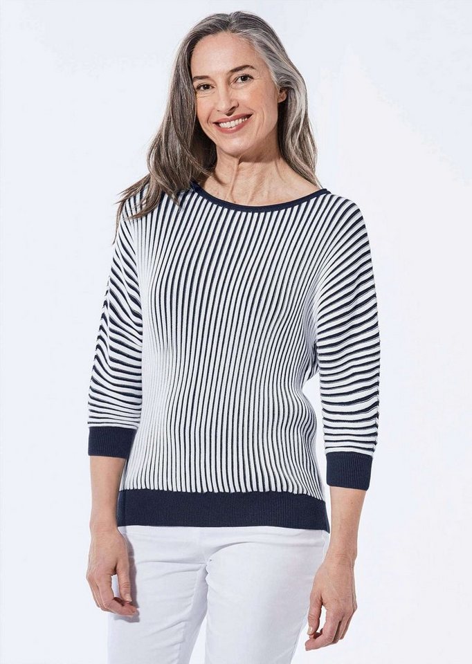 GOLDNER Strickpullover Kurzgröße: Baumwollmix mit Fledermausärmeln Modischer, gemusterter Stricksweater, 3/4-Ärmel, U-Boot-Ausschnitt von GOLDNER