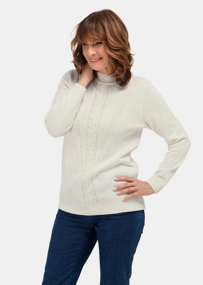 GOLDNER Strickpullover Kurzgröße: Stehkragenpullover im Zopfstrick Langarm Herbstoberteil mit Zopfmuster, gerippte Bündchen von GOLDNER