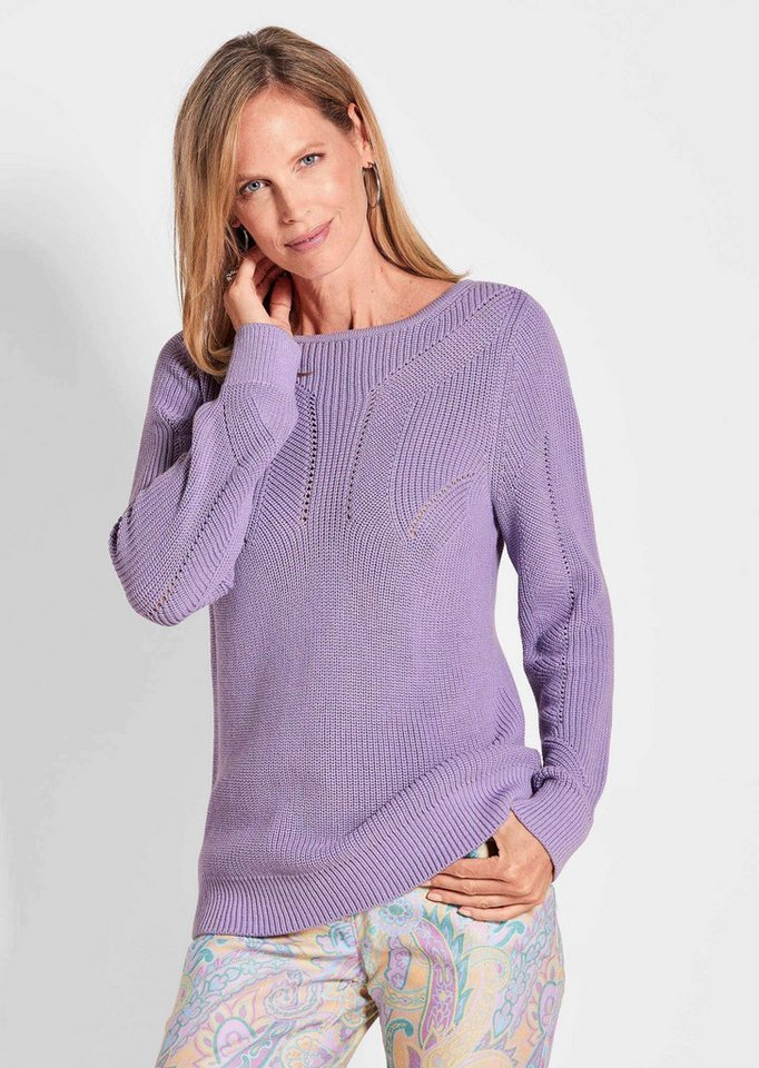 GOLDNER Strickpullover Kurzgröße: Rippenstrick mit U-Boot-Ausschnitt Stilvoll mit Musterdetails und Rippenbündchen, Langarm von GOLDNER