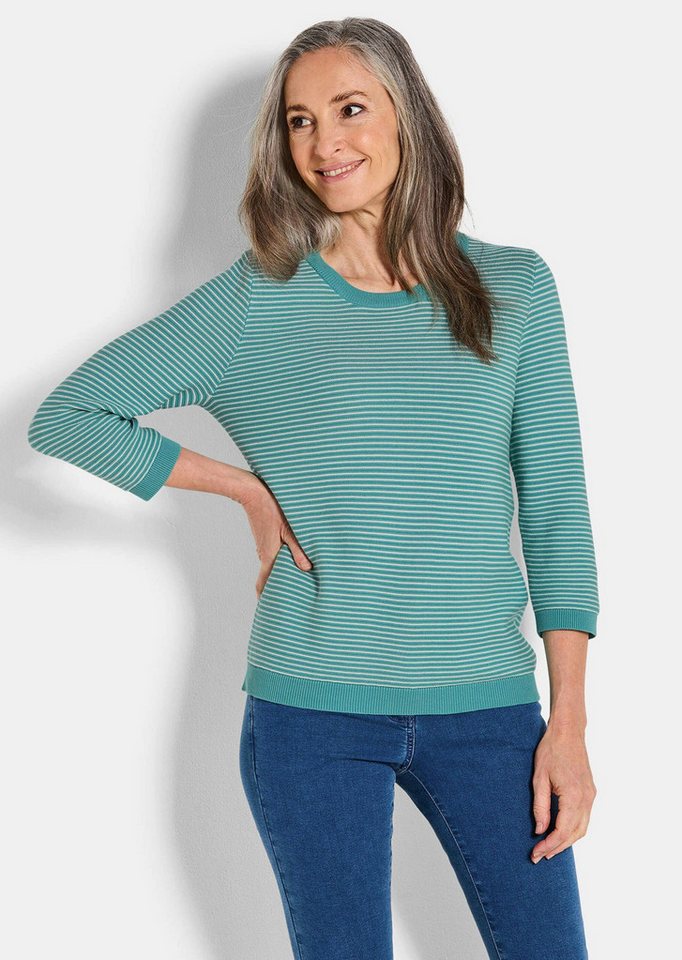 GOLDNER Strickpullover Kurzgröße: Halbarm Ringelpullover aus Baumwolle Zweifarbiger Ringelstrick mit 3D-Optik, Rundhals von GOLDNER