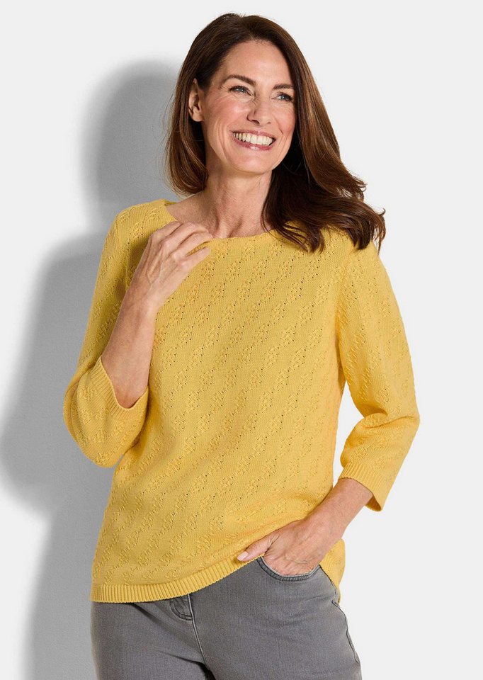 GOLDNER Strickpullover Halbarm Baumwollpullover mit Struktur Elegantes Strickoberteil mit U-Boot-Ausschnitt und 3/4-Ärmel von GOLDNER