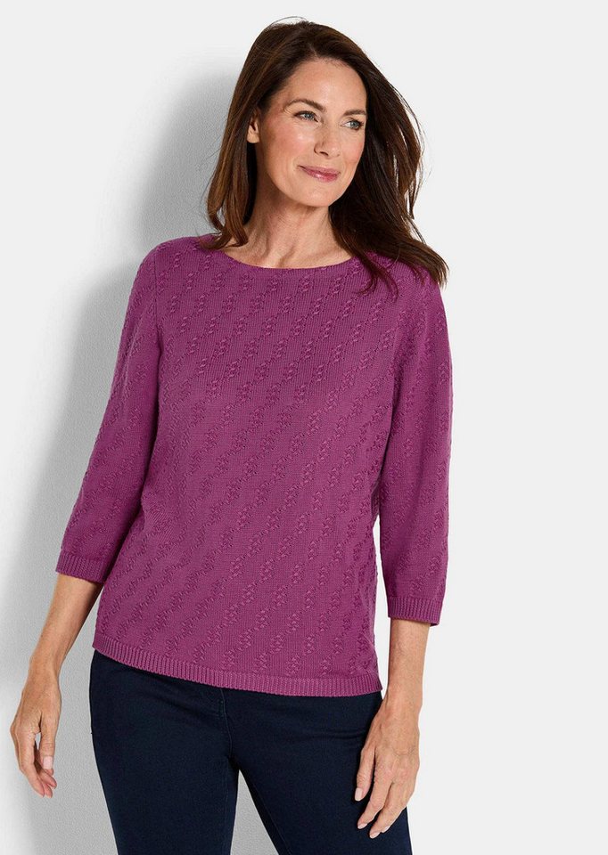 GOLDNER Strickpullover Halbarm Baumwollpullover mit Struktur Elegantes Strickoberteil mit U-Boot-Ausschnitt und 3/4-Ärmel von GOLDNER