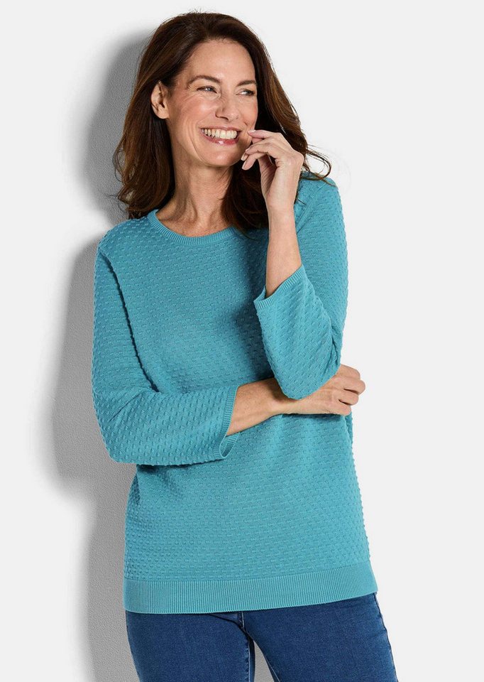 GOLDNER Strickpullover Halbarm Baumwollpullover mit Struktur Elegantes Strickoberteil mit Rundhals-Ausschnitt und 3/4-Ärmel von GOLDNER