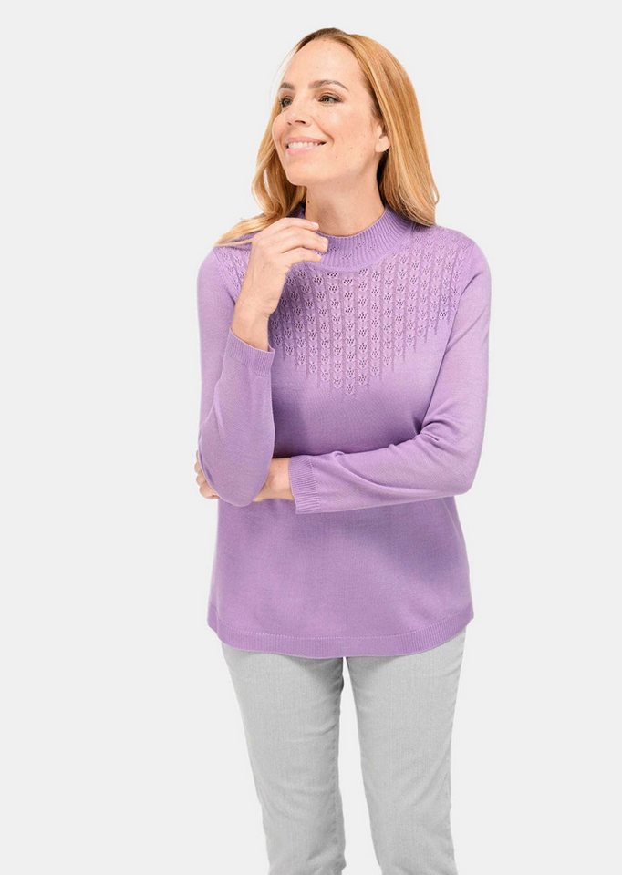 GOLDNER Strickpullover Eleganter Ajourpullover mit Stehbund Langarm Sweatshirt mit V-förmiger Ajourmusterung, gerippter Stehkragen von GOLDNER