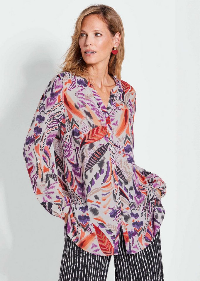GOLDNER Tunika Kurzgröße: Verlängerte Viskosebluse mit Print Elegante Bluse mit floralem Muster und Knopfleiste von GOLDNER