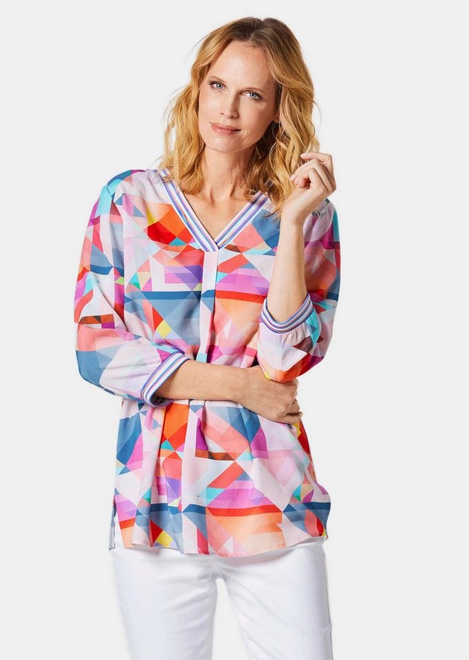 GOLDNER Tunika Kurzgröße: Viskose-Tunika mit 3/4-Arm und Druck Luftige Damen-Druckbluse mit 3/4-Ärmeln und V-Ausschnitt von GOLDNER