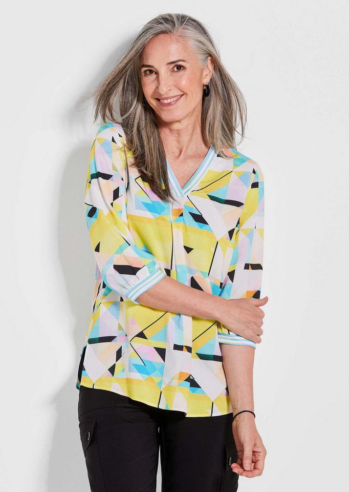 GOLDNER Tunika Viskose-Tunika mit 3/4-Arm und multicolorem Druck Luftige Damen-Druckbluse mit 3/4-Ärmeln und V-Ausschnitt von GOLDNER