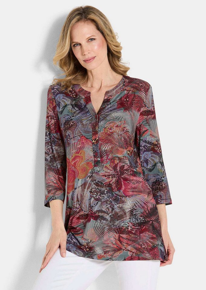 GOLDNER Tunika Jersey-Oberteil mit Rundhals Schmeichelnde Drucktunika mit floralem Muster und 3/4-Ärmeln von GOLDNER