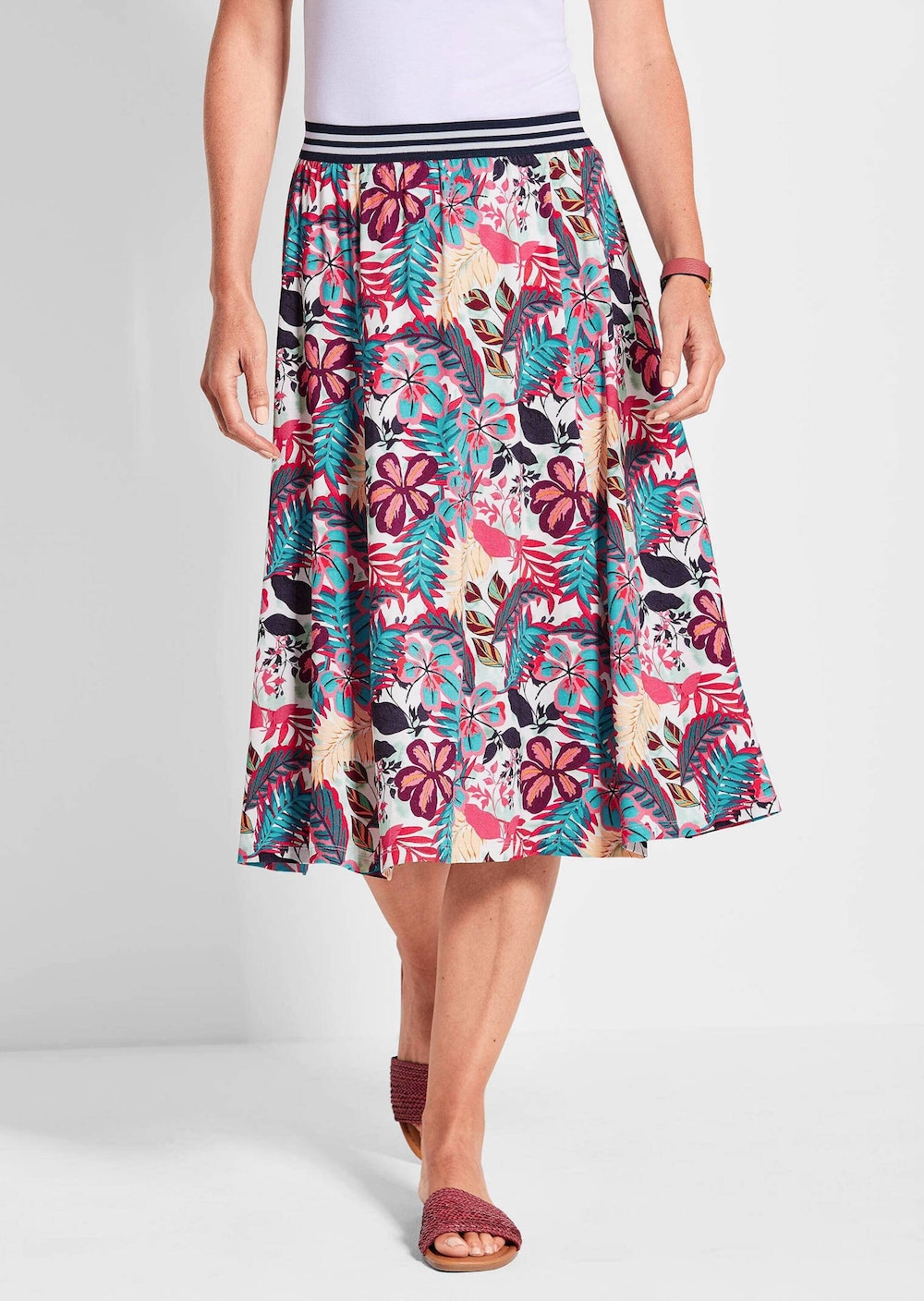 Große Größen A-Linien Rock mit Blumendruck, Damen, braun, Größe: 48, Viskose, Happy Size DE Women von GOLDNER