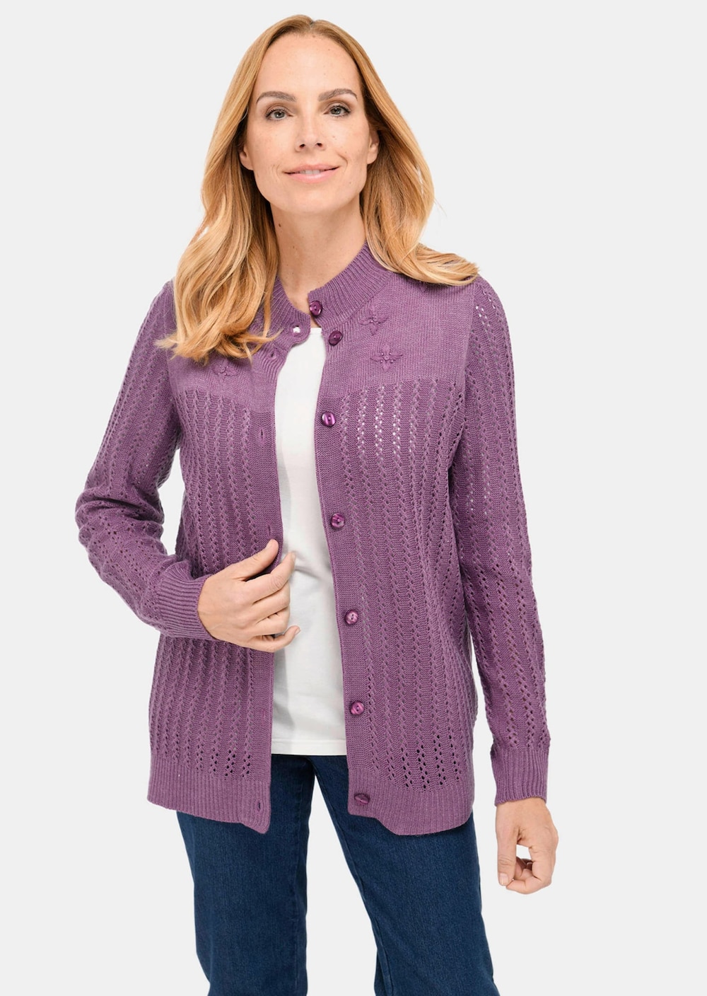 Große Größen Ajourstrickjacke, Damen, rosa, Größe: 52, Synthetische Fasern, Happy Size DE Women von GOLDNER