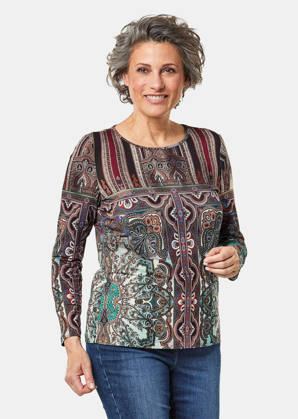 Große Größen Attraktives Druckshirt in einzigartigem Look, Damen, grau, Größe: 42, Viskose, Happy Size DE Women von GOLDNER