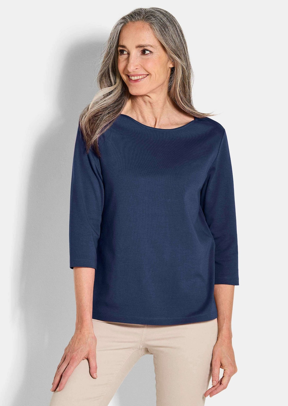 Große Größen Basic Shirt mit U-Boot-Ausschnitt, Damen, grau, Größe: 23, Baumwolle, Happy Size DE Women von GOLDNER