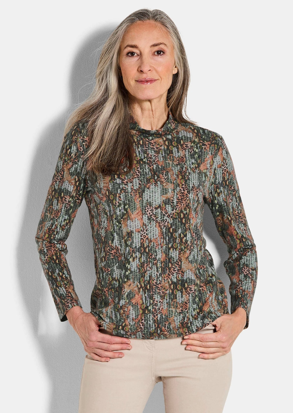 Große Größen Bedrucktes Jersey-Shirt, Damen, grau, Größe: 48, Viskose/Polyester, Happy Size DE Women von GOLDNER