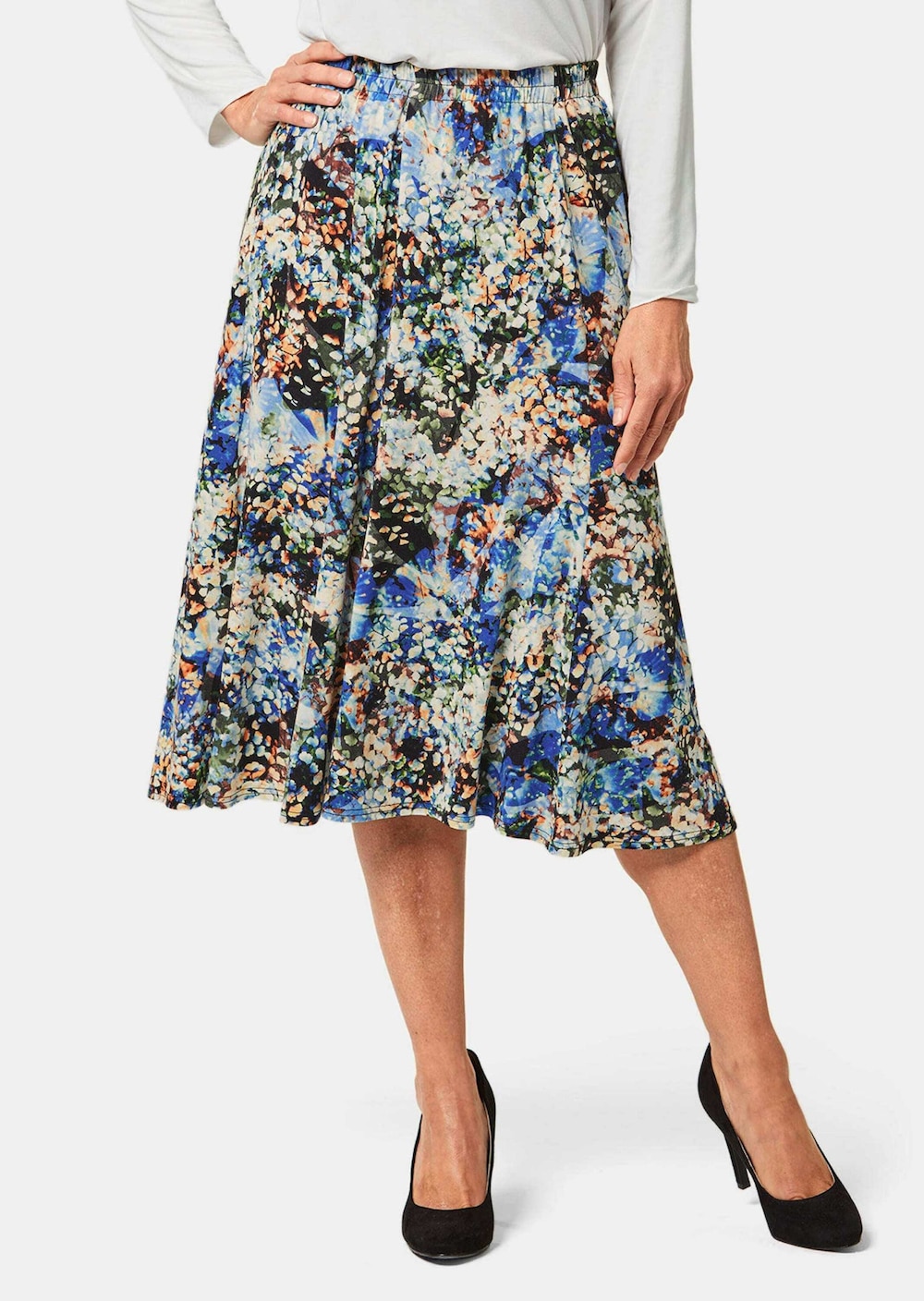 Große Größen Bequemer Druckrock mit Rundumschlupfbund, Damen, schwarz, Größe: 42, Viskose/Polyester/Synthetische Fasern, Happy Size Women von GOLDNER