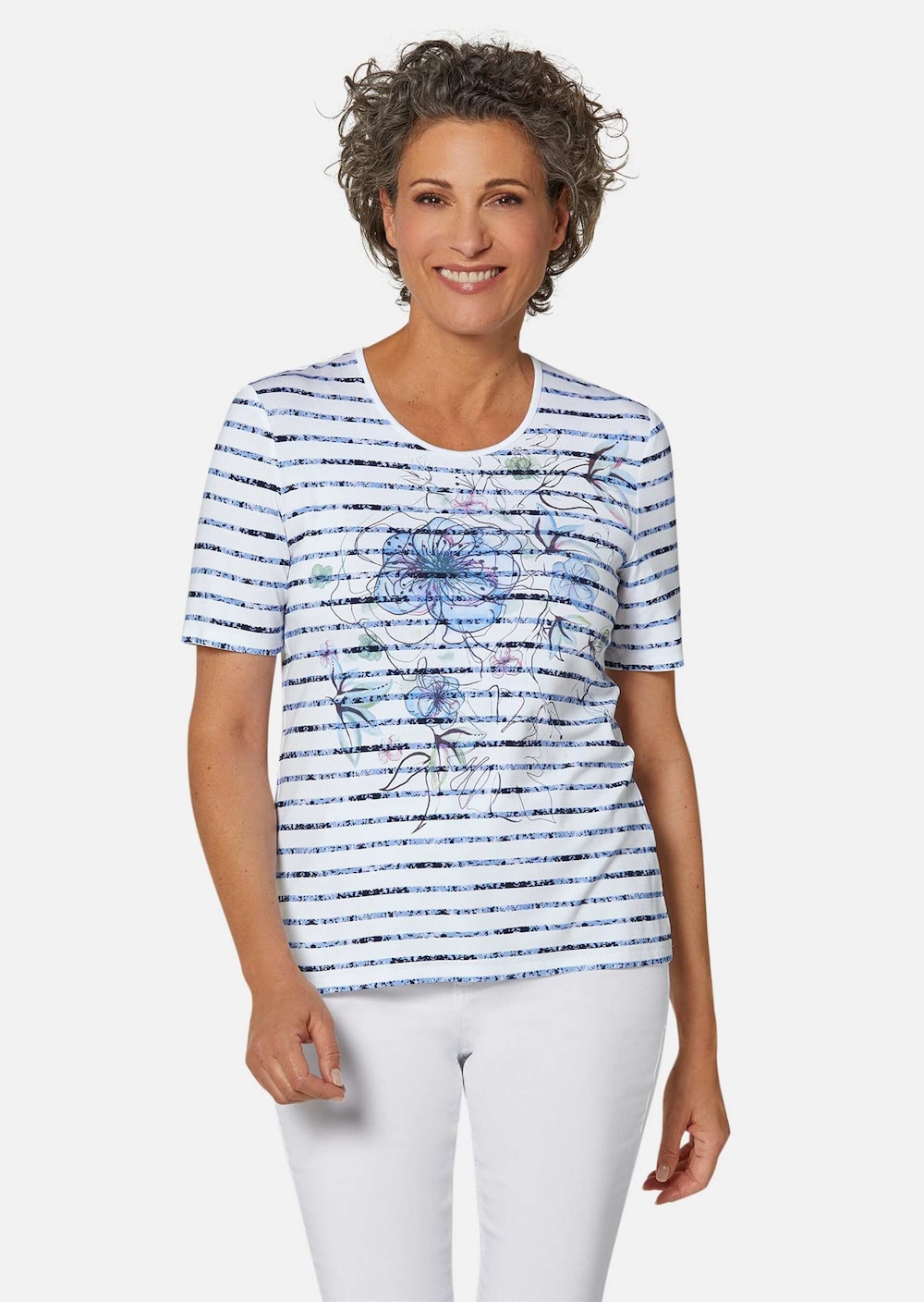 Große Größen Bequemes Druckshirt in Ringeloptik, Damen, blau, Größe: 25, Viskose, Happy Size DE Women von GOLDNER