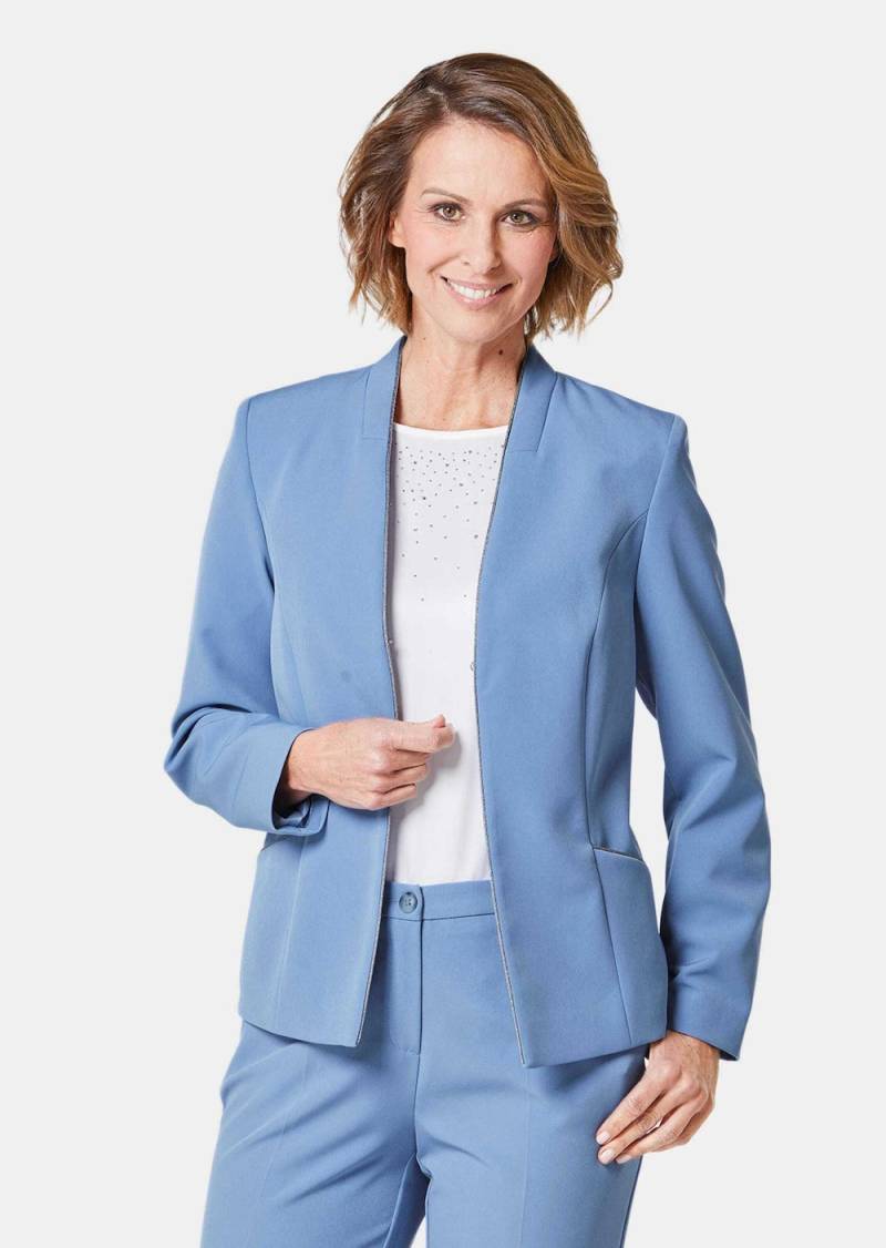 Große Größen Blazer mit feinen Kontrastpaspeln, Damen, blau, Größe: 42, Polyester/Elasthan, Happy Size DE Women von GOLDNER
