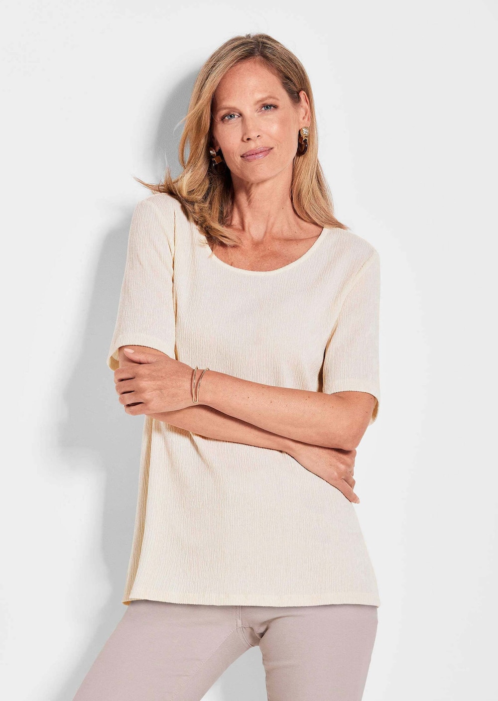 Große Größen Braunes Halbarm-Oberteil, Damen, grau, Größe: 21, Polyester/Viskose, Happy Size DE Women von GOLDNER