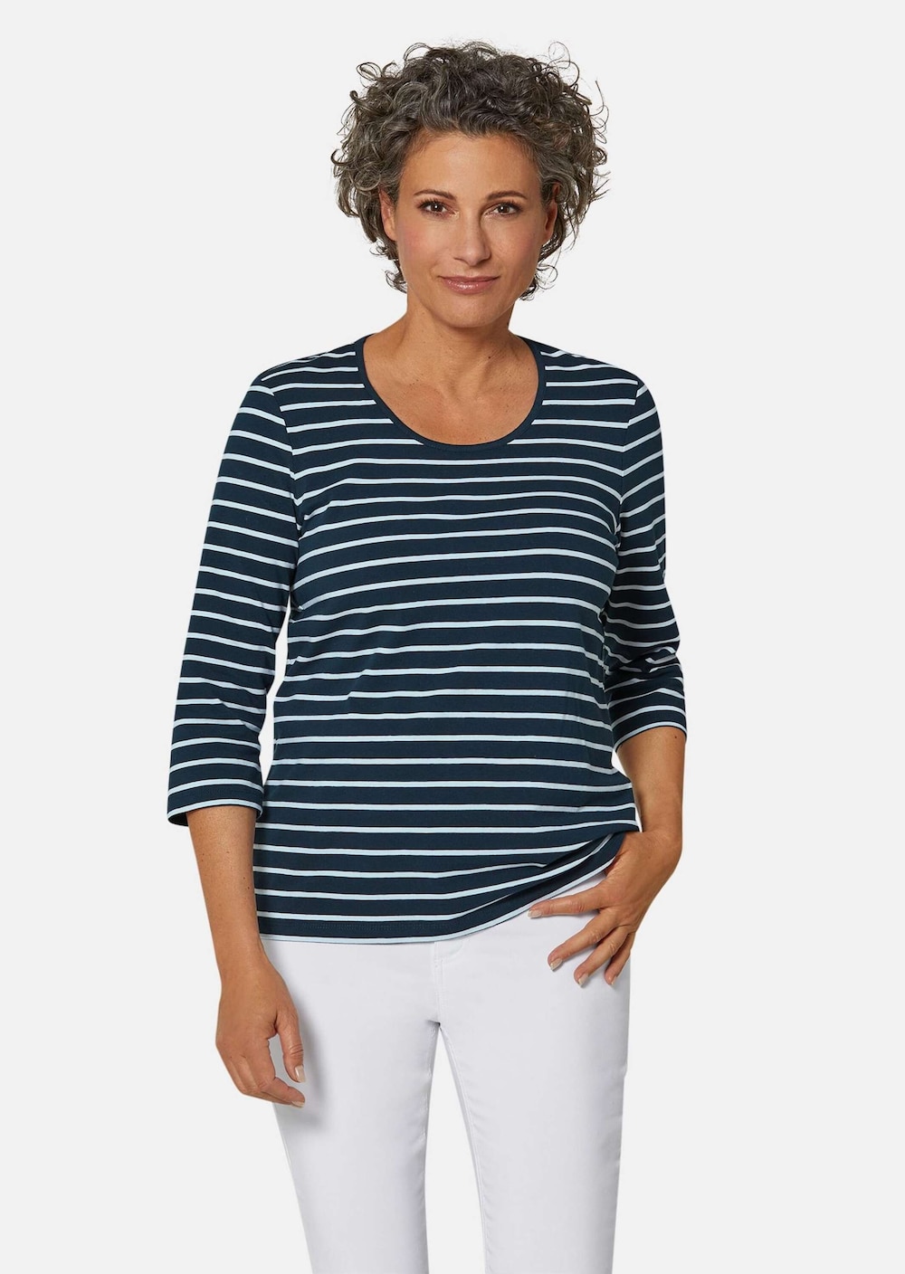 Große Größen Buntgewirktes Ringelshirt, Damen, grau, Größe: 25, Baumwolle, Happy Size DE Women von GOLDNER
