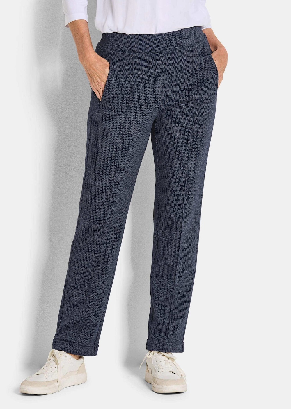 Große Größen Businesshose CARLA mit Fischgrätmuster, Damen, grau, Größe: 44, Polyester/Baumwolle, Happy Size DE Women von GOLDNER