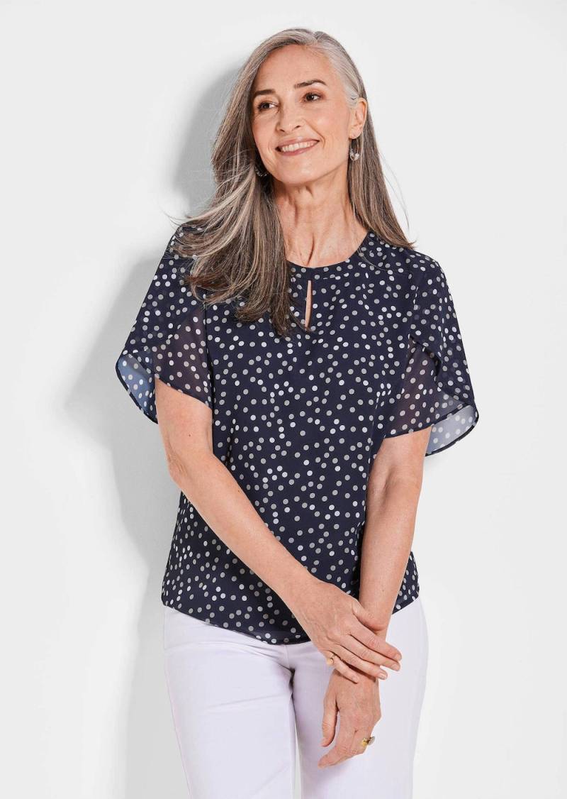 Große Größen Chiffonbluse Damen mit Tupfen-Alloverprint und Rundhalsausschnitt, Damen, grau, Größe: 52, Polyester/Viskose, Happy Size DE Women von GOLDNER