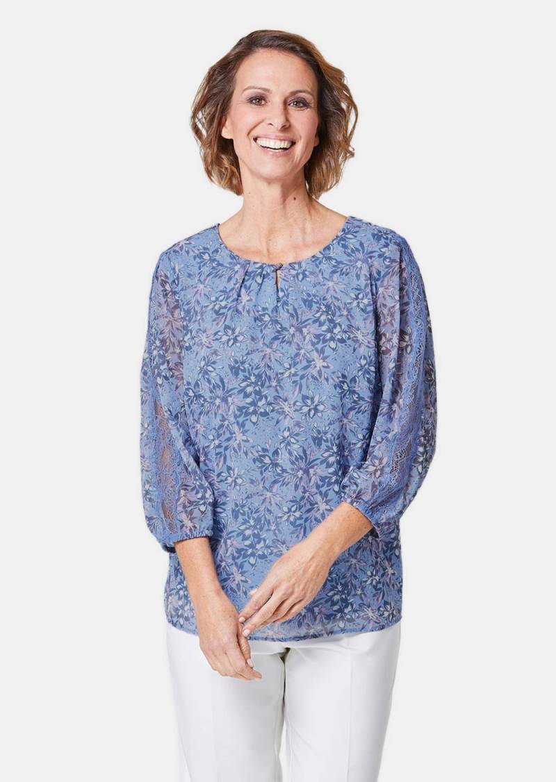 Große Größen Chiffonbluse mit farbbrillantem Druck, Damen, blau, Größe: 21, Polyester, Happy Size DE Women von GOLDNER