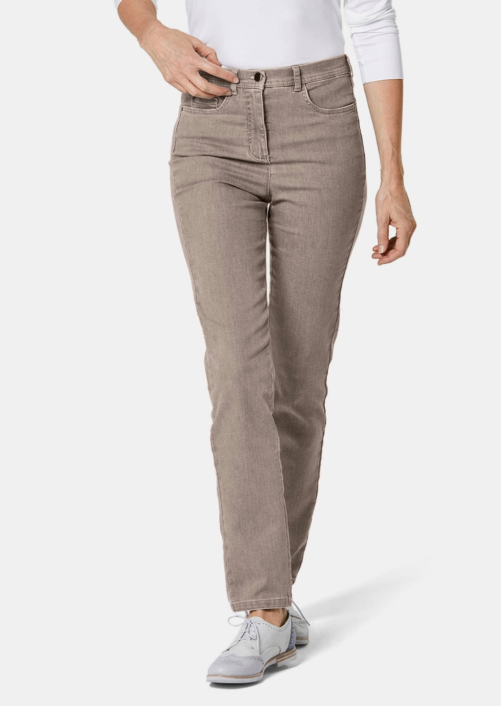 Große Größen Damen Jeans Slim Fit LOUISA mit Stretch-Anteil, Damen, braun, Größe: 54, Baumwolle/Polyester, Happy Size DE Women von GOLDNER