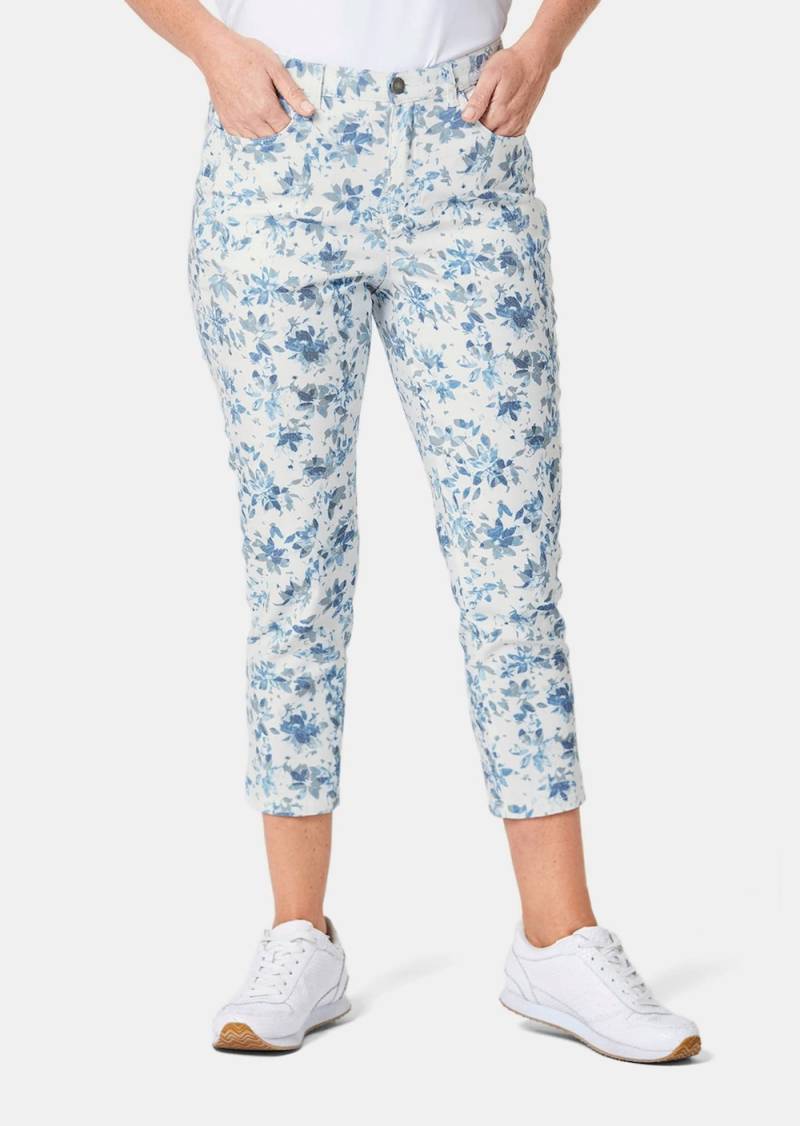 Große Größen Florale Druckhose mit Allover-Print, Damen, blau, Größe: 21, Baumwolle/Polyester, Happy Size DE Women von GOLDNER