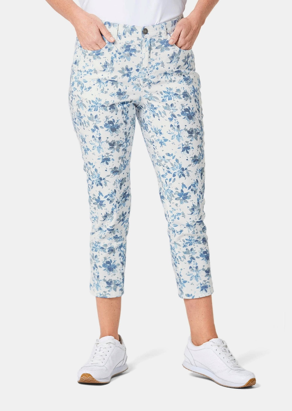 Große Größen Druckhose mit ausgefallenem Blumenmuster, Damen, blau, Größe: 42, Baumwolle/Polyester, Happy Size DE Women von GOLDNER