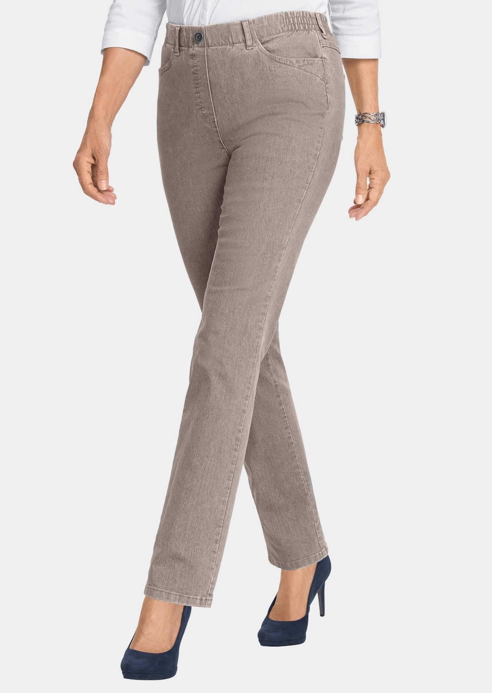 Große Größen Edel geschmückte Jeansschlupfhose MARTHA, Damen, rosa, Größe: 50, Baumwolle/Polyester, Happy Size DE Women von GOLDNER