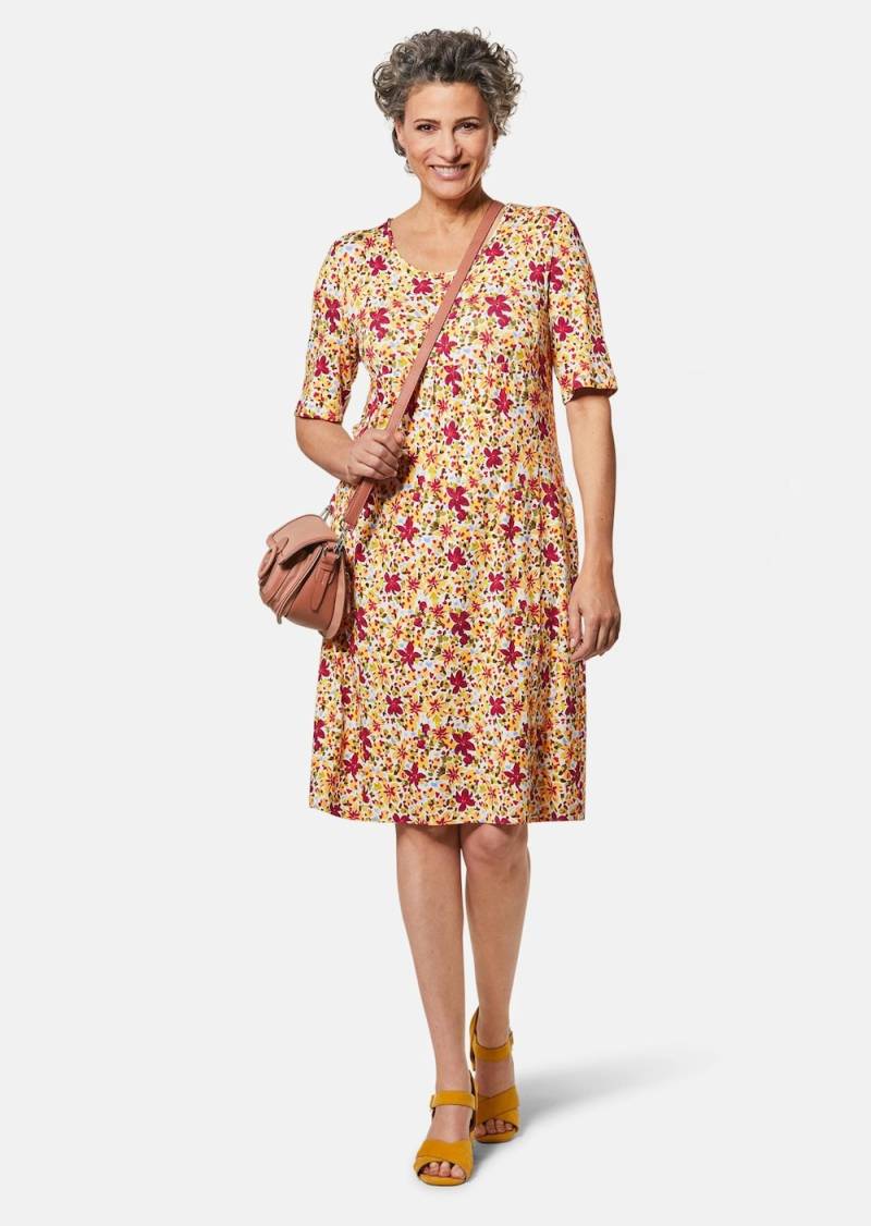 Große Größen Elastisches Jerseykleid mit modischem Druck, Damen, gelb, Größe: 46, Viskose, Happy Size DE Women von GOLDNER