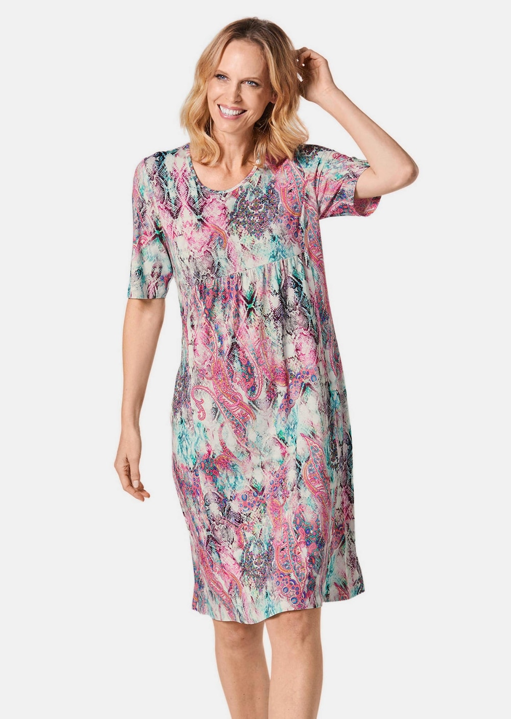 Große Größen Elastisches Jerseykleid mit modischem Druck, Damen, grau, Größe: 54, Viskose, Happy Size DE Women von GOLDNER