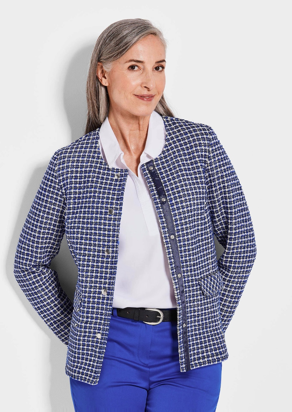 Große Größen Elegante Karo-Jacke mit Glanzeffekten, Damen, rot, Größe: 21, Synthetische Fasern/Baumwolle/Polyester, Happy Size DE Women von GOLDNER