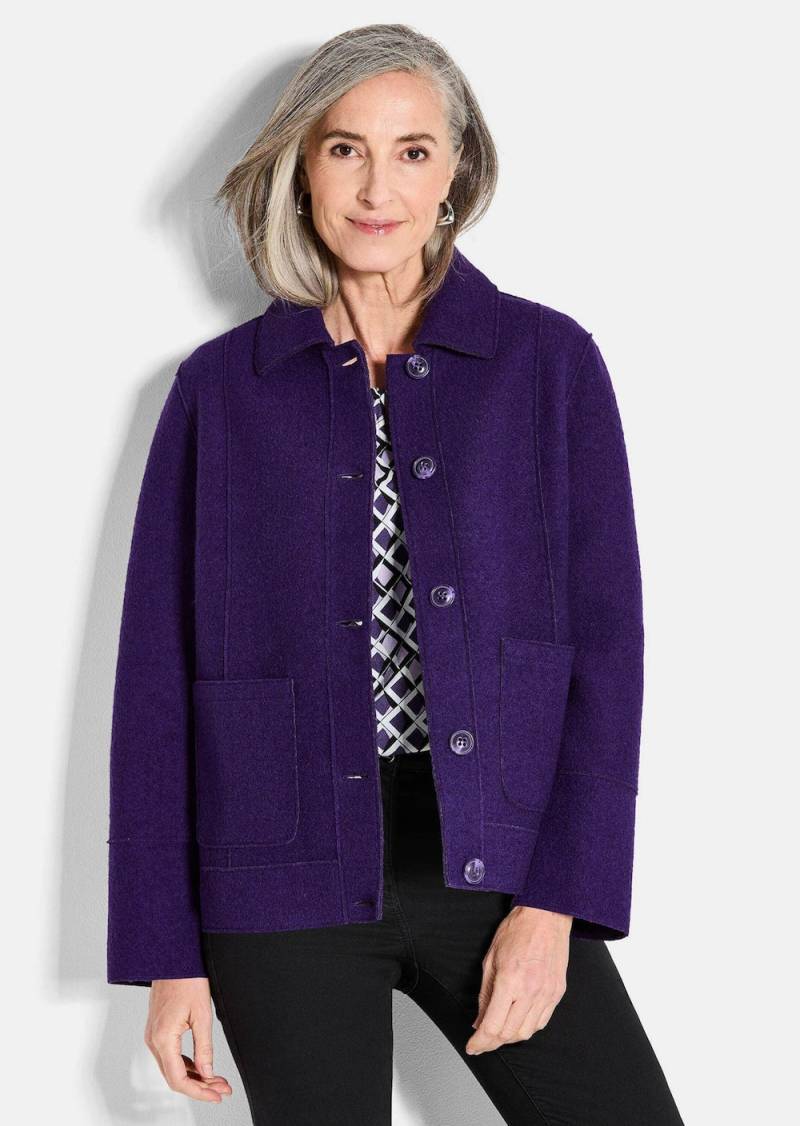 Große Größen Elegante Wolljacke mit Hemdkragen, Damen, lila, Größe: 24, Polyester/Wolle/Viskose, Happy Size DE Women von GOLDNER