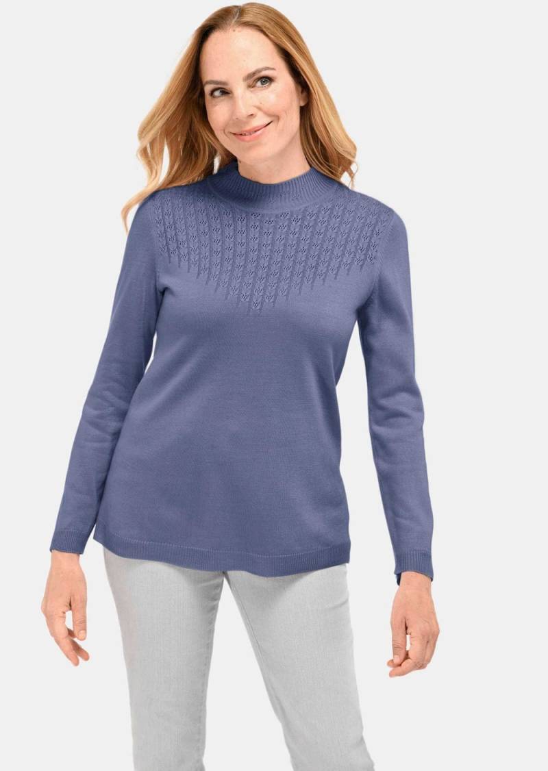 Große Größen Eleganter Ajourpullover mit Stehbund, Damen, blau, Größe: 44, Synthetische Fasern, Happy Size DE Women von GOLDNER