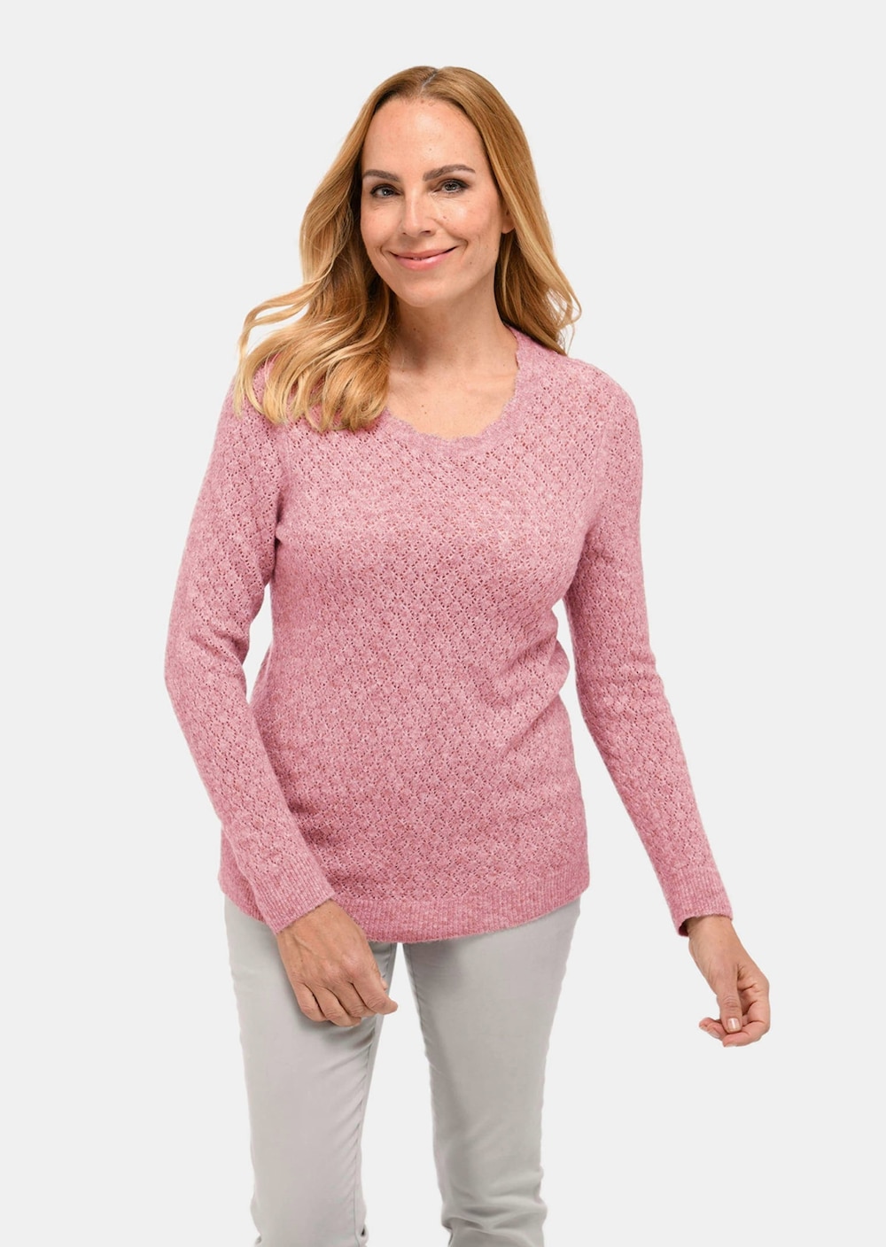Große Größen Femininer Ajourpullover aus hochwertigem Melange-Garn, Damen, rosa, Größe: 42, Synthetische Fasern/Polyester, Happy Size DE Women Große Größen Femininer Ajourpullover aus hochwertigem Melange-Garn, Damen, rosa, Größe: 42, Synthetische Fasern/Polyester, Happy Size DE Women von GOLDNER