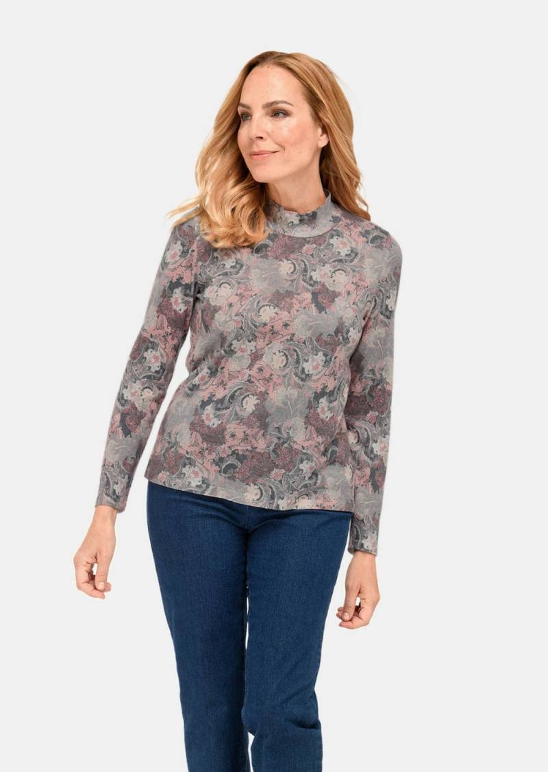 Große Größen Floraler Strickpullover mit Stehkragen, Damen, rosa, Größe: 44, Polyester/Viskose, Happy Size DE Women von GOLDNER
