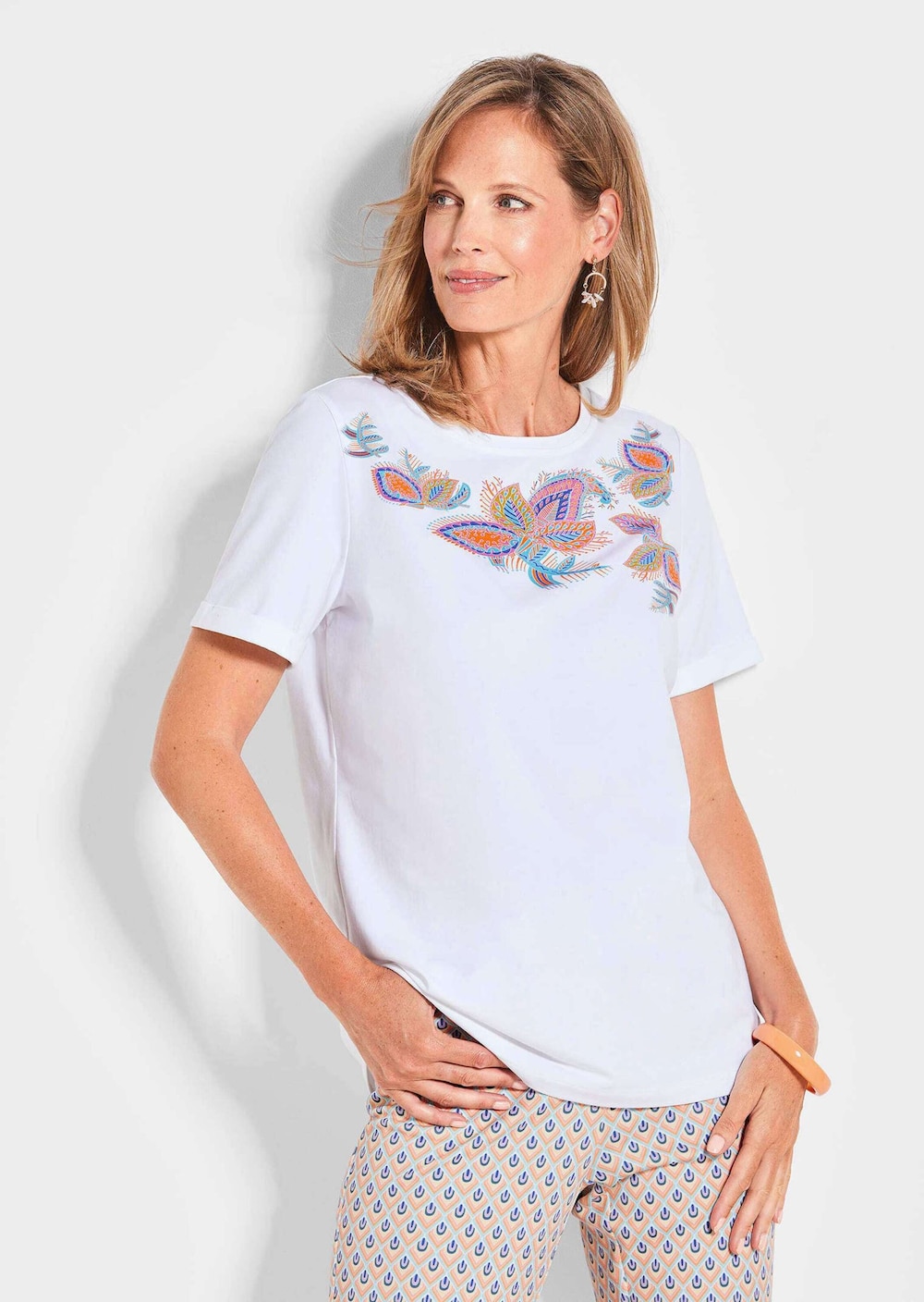 Große Größen Florales Shirt mit U-Boot-Ausschnitt, Damen, braun, Größe: 23, Baumwolle, Happy Size DE Women von GOLDNER