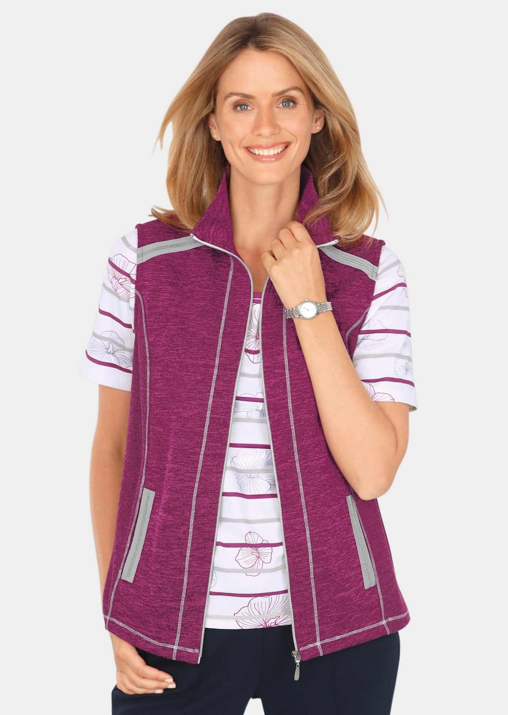 Große Größen Freizeitweste aus wärmenden Strickfleece mit Stehkragen, Damen, rot, Größe: 44, Polyester, Happy Size DE Women von GOLDNER