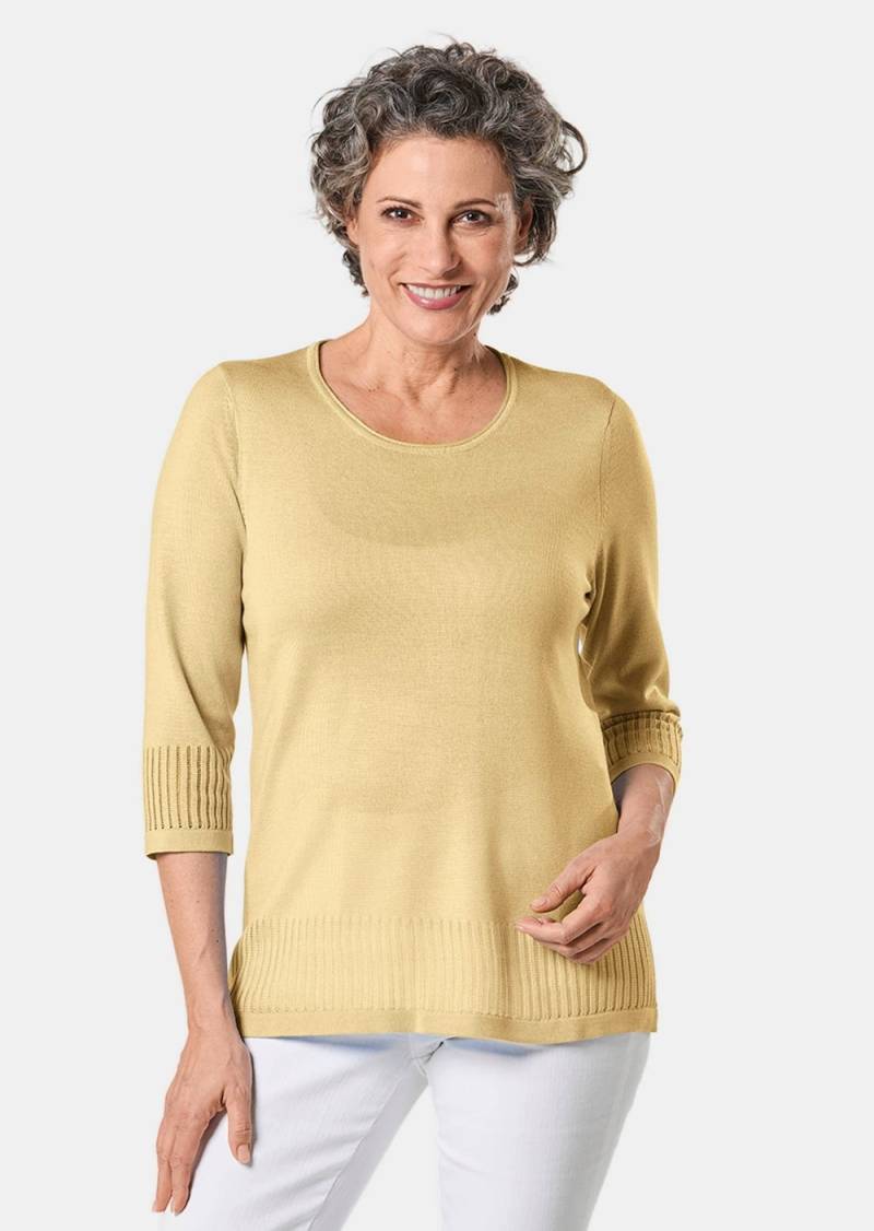 Große Größen Gepflegter Ajour-Pullover mit femininen Durchbrüchen, Damen, beige, Größe: 52, Synthetische Fasern, Happy Size DE Women von GOLDNER