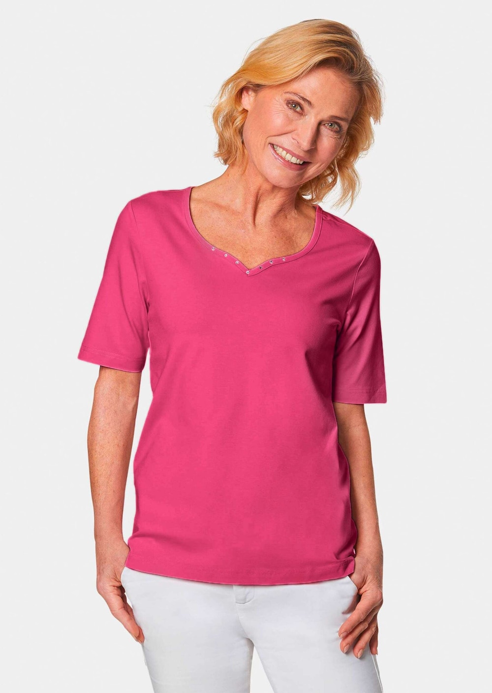 Große Größen Halbarm Basic-Shirt aus Baumwolle, Damen, rot, Größe: 48, Baumwolle, Happy Size DE Women von GOLDNER