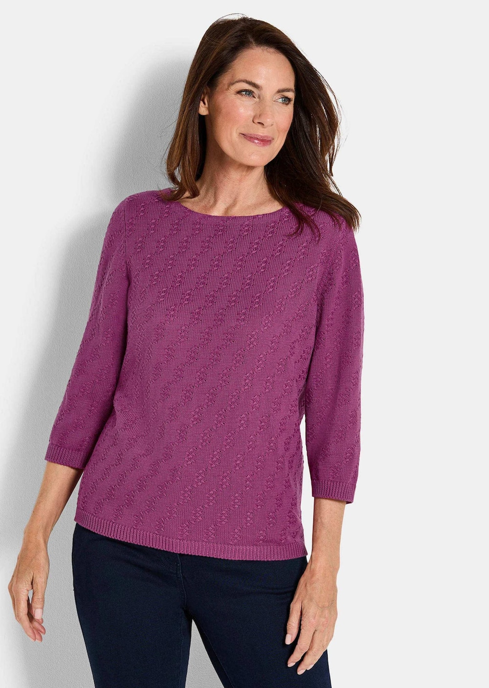 Große Größen Halbarm Baumwollpullover mit Struktur, Damen, rosa, Größe: 25, Baumwolle, Happy Size DE Women von GOLDNER