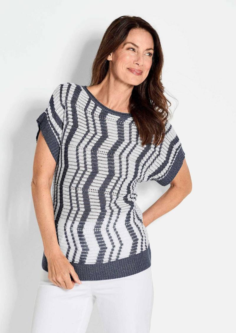 Große Größen Halbarmpullover mit Lochstruktur, Damen, grau, Größe: 44, Synthetische Fasern/Baumwolle, Happy Size DE Women von GOLDNER