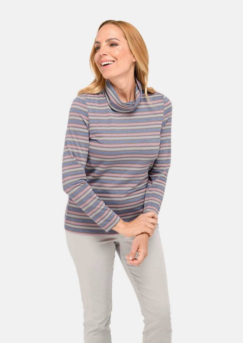 Große Größen Hautsympathisches Ringelshirt mit Rollkragen, Damen, türkis, Größe: 54, Viskose, Happy Size DE Women von GOLDNER