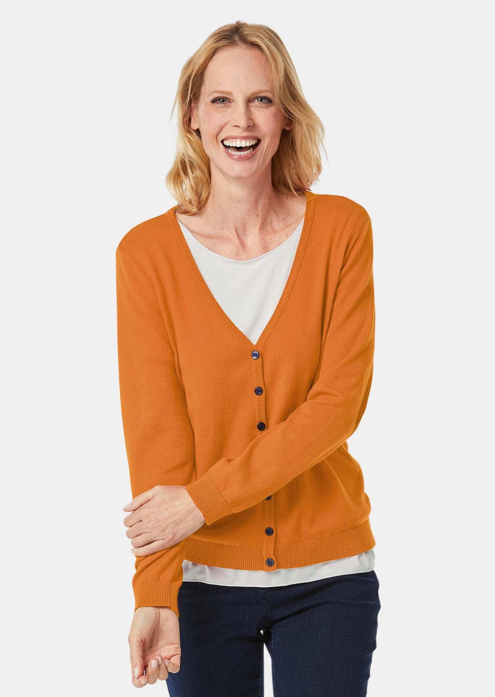 Große Größen Hochwertige Strickjacke in zeitloser Optik, Damen, gelb, Größe: 48, Baumwolle, Happy Size DE Women von GOLDNER