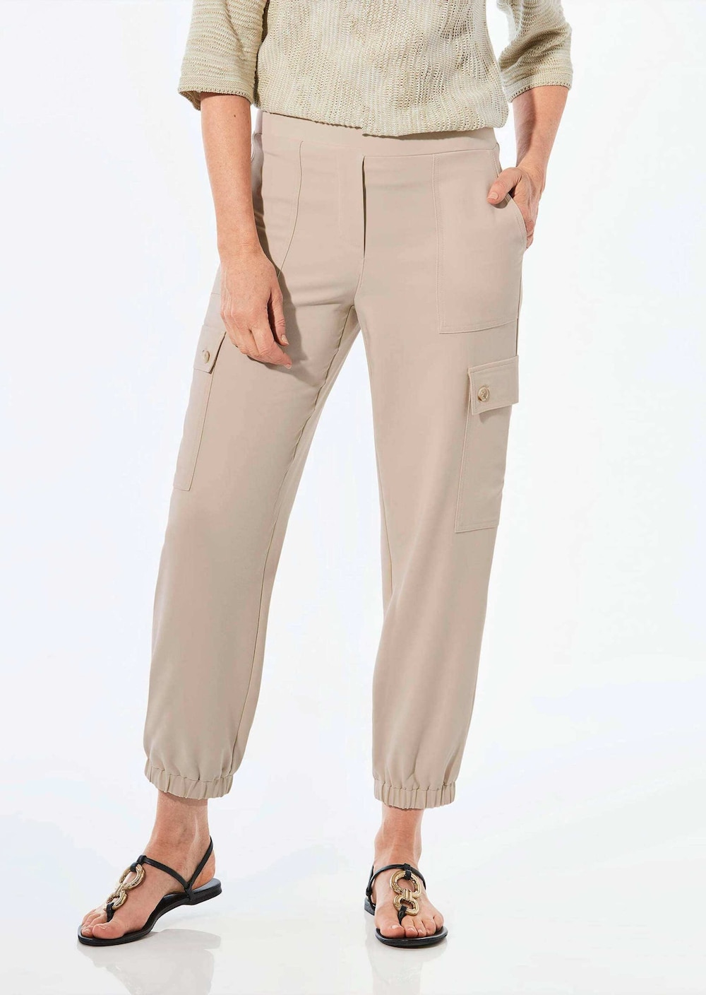 Große Größen Hose im Cargo-Look, Damen, braun, Größe: 22, Polyester, Happy Size DE Women von GOLDNER