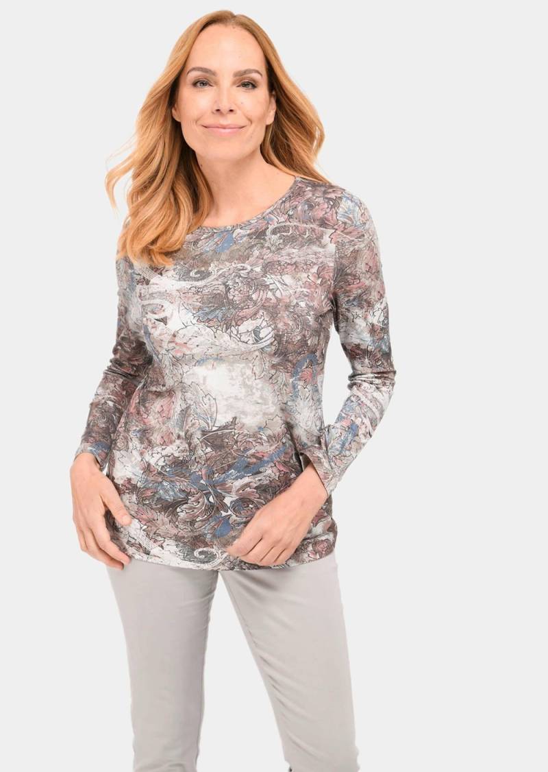 Große Größen Hübsches Druckshirt mit funkelnden Ziersteinchen, Damen, braun, Größe: 54, Viskose, Happy Size DE Women von GOLDNER