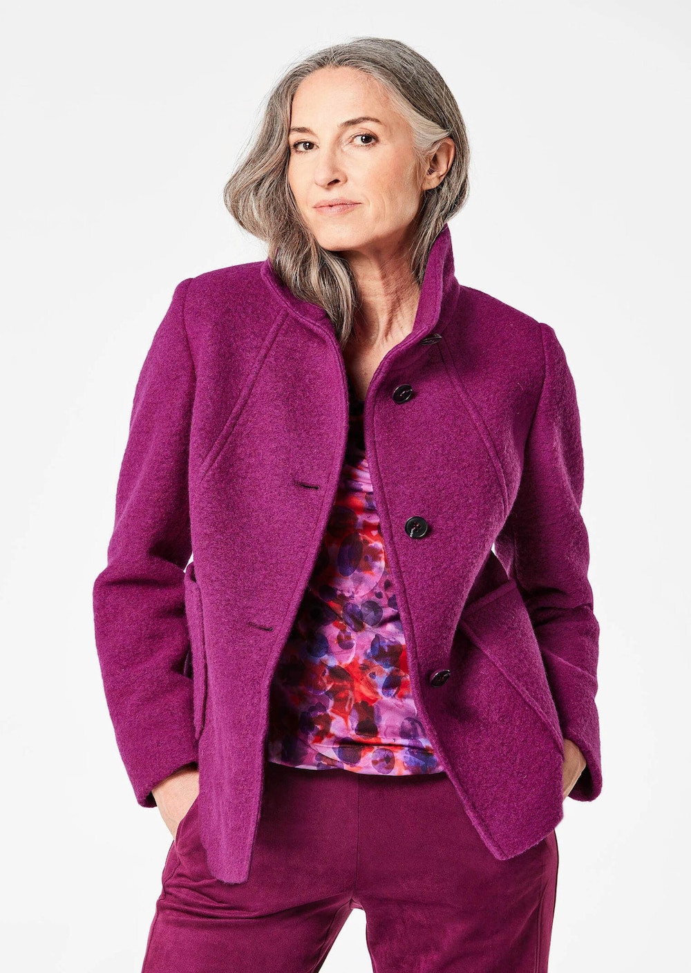 Große Größen Elegante Kurzjacke mit Stehkragen, Damen, rosa, Größe: 44, Polyester/Wolle, Happy Size DE Women von GOLDNER