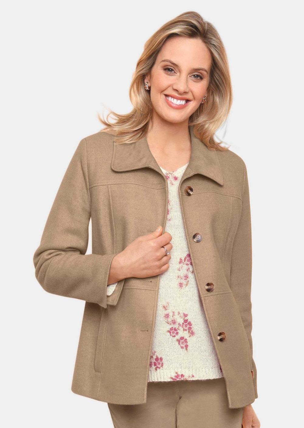Große Größen Jacke in Velourslederoptik, Damen, braun, Größe: 46, Polyester/Synthetische Fasern, Happy Size DE Women von GOLDNER