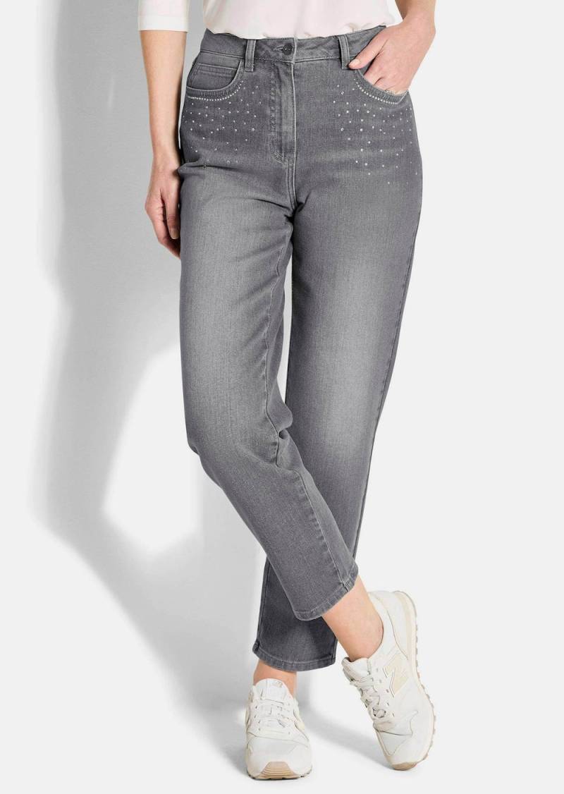 Große Größen Mom-Jeans SARA mit Formbund, Damen, grau, Größe: 25, Baumwolle, Happy Size DE Women von GOLDNER